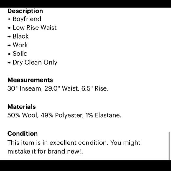 TART BLACK WOOL MIX DRESS PANTS 0 - Picture 4 of 4